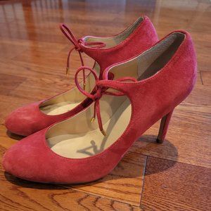 Ivanka 4" Suede Lace-up Pumps Salmon